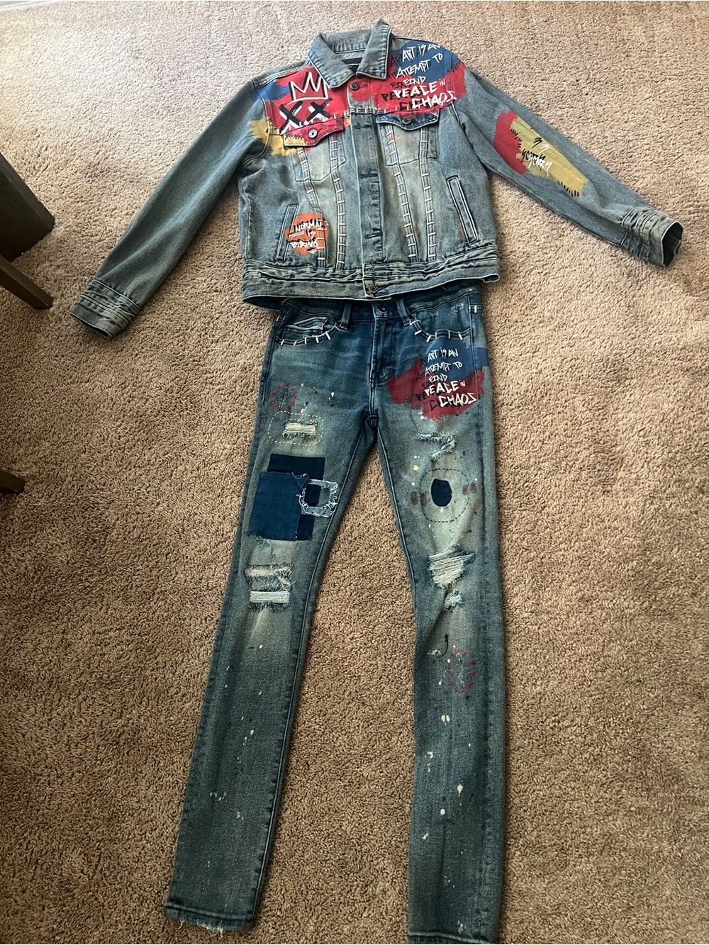 Cult of Individuality Blue Denim Jacket with Metal Stud Detail